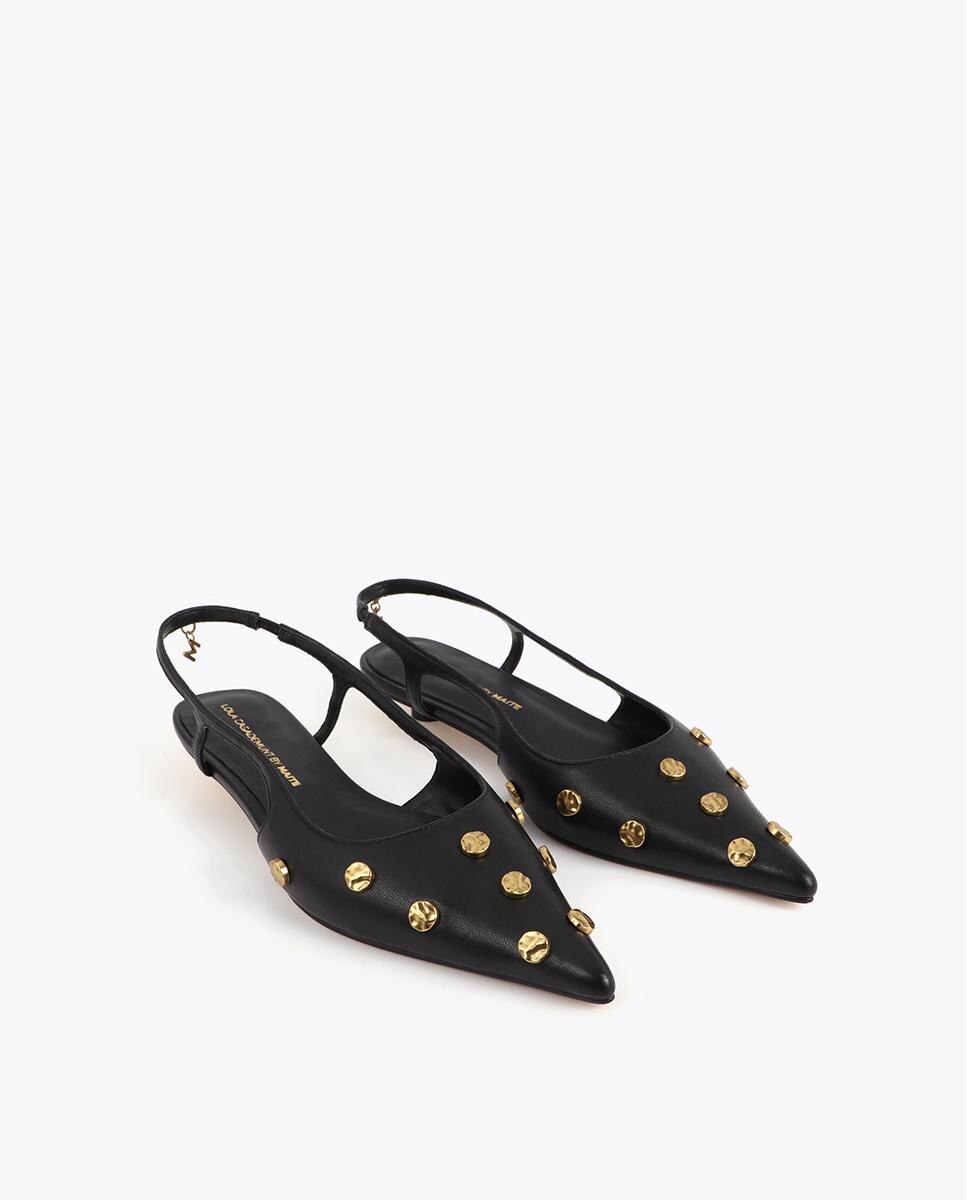 Sapatos de Salto com Calcanhar Aberto e Detalhe de Tachas Preto-2