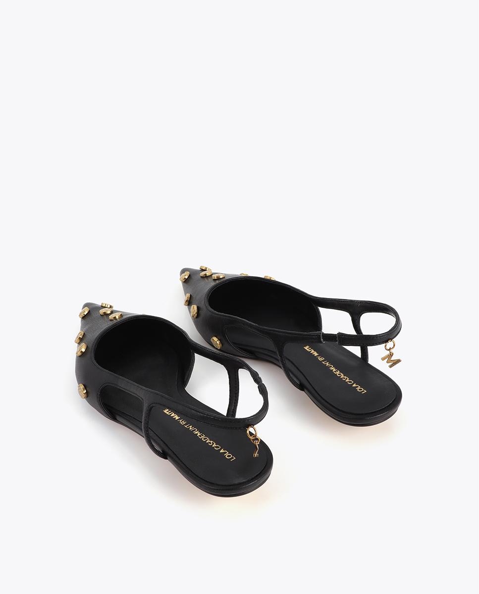 Sapatos de Salto com Calcanhar Aberto e Detalhe de Tachas Preto-3