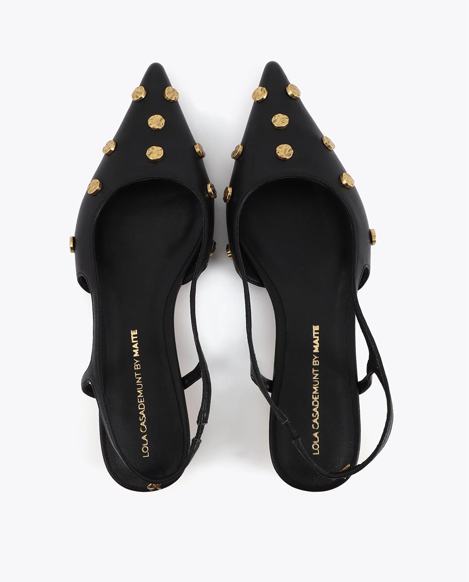 Sapatos de Salto com Calcanhar Aberto e Detalhe de Tachas Preto-4
