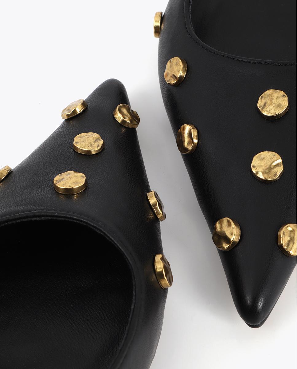 Sapatos de Salto com Calcanhar Aberto e Detalhe de Tachas Preto-5