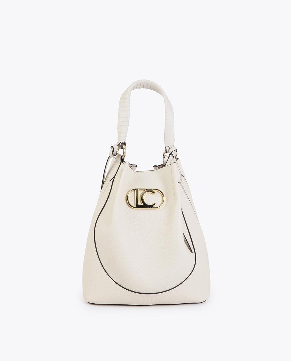 Mala de Ombro Hobo Efeito Pele com Laçada Decorativa Cru-1