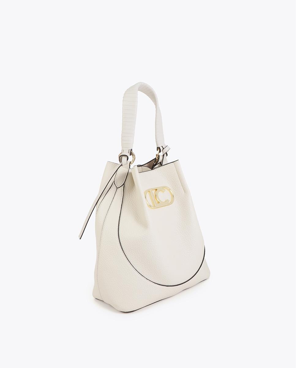 Mala de Ombro Hobo Efeito Pele com Laçada Decorativa Cru-2