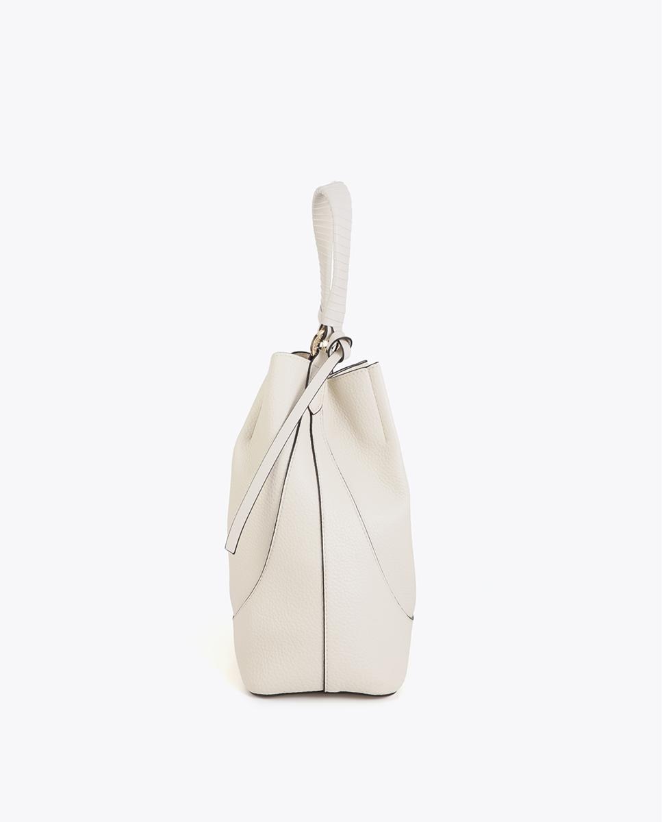 Mala de Ombro Hobo Efeito Pele com Laçada Decorativa Cru-3