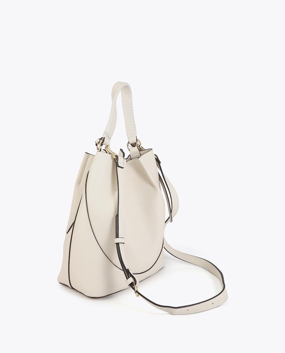Mala de Ombro Hobo Efeito Pele com Laçada Decorativa Cru-4