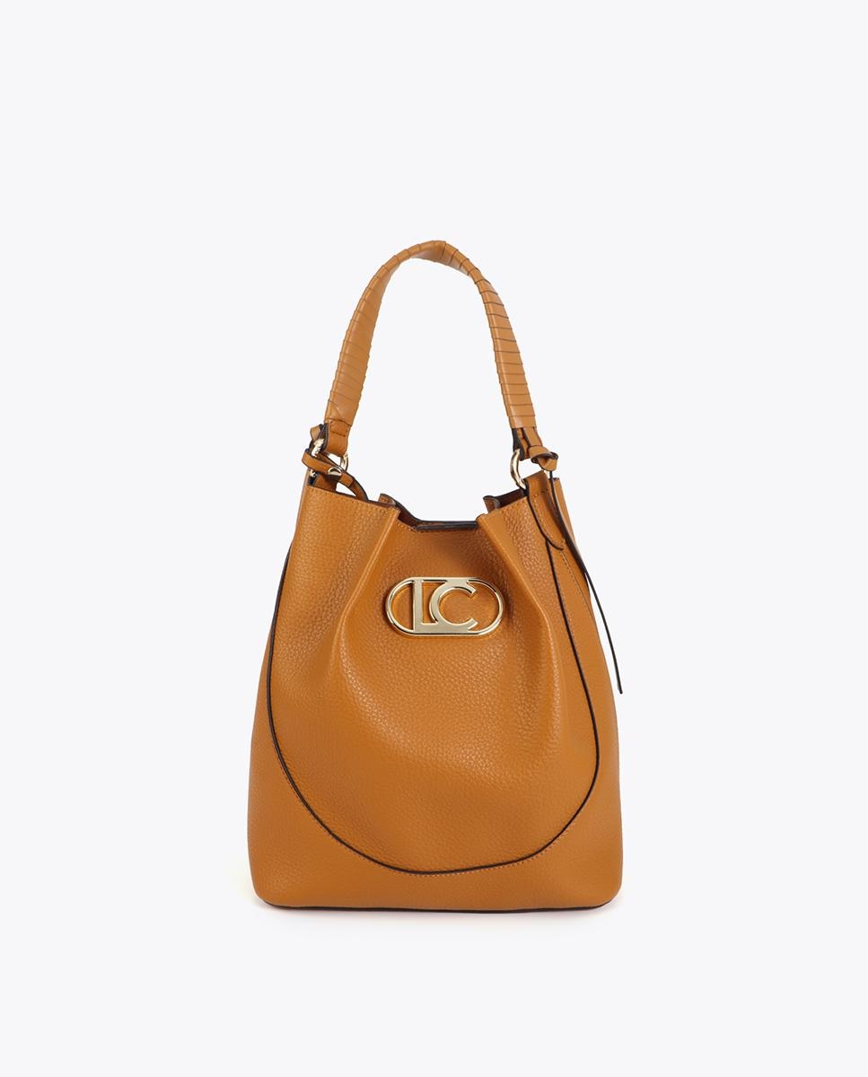 Mala de Ombro Hobo Efeito Pele com Laçada Decorativa Mostarda-1
