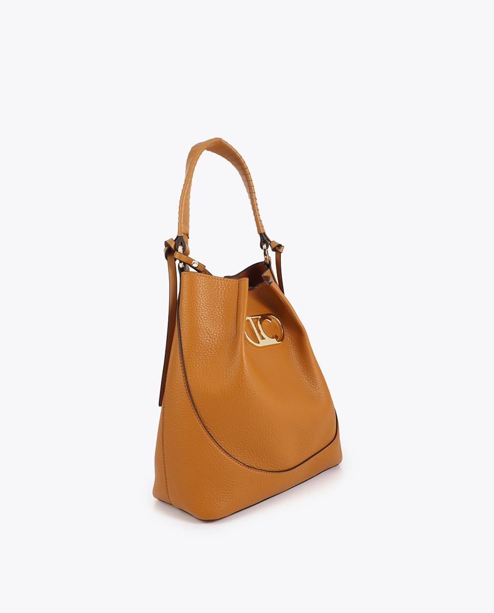 Mala de Ombro Hobo Efeito Pele com Laçada Decorativa Mostarda-2