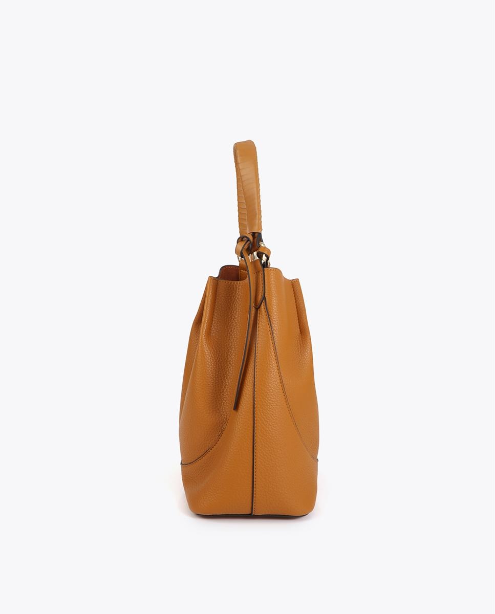 Mala de Ombro Hobo Efeito Pele com Laçada Decorativa Mostarda-3