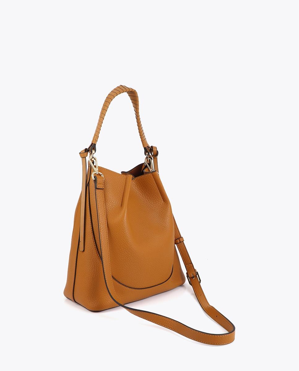 Mala de Ombro Hobo Efeito Pele com Laçada Decorativa Mostarda-4