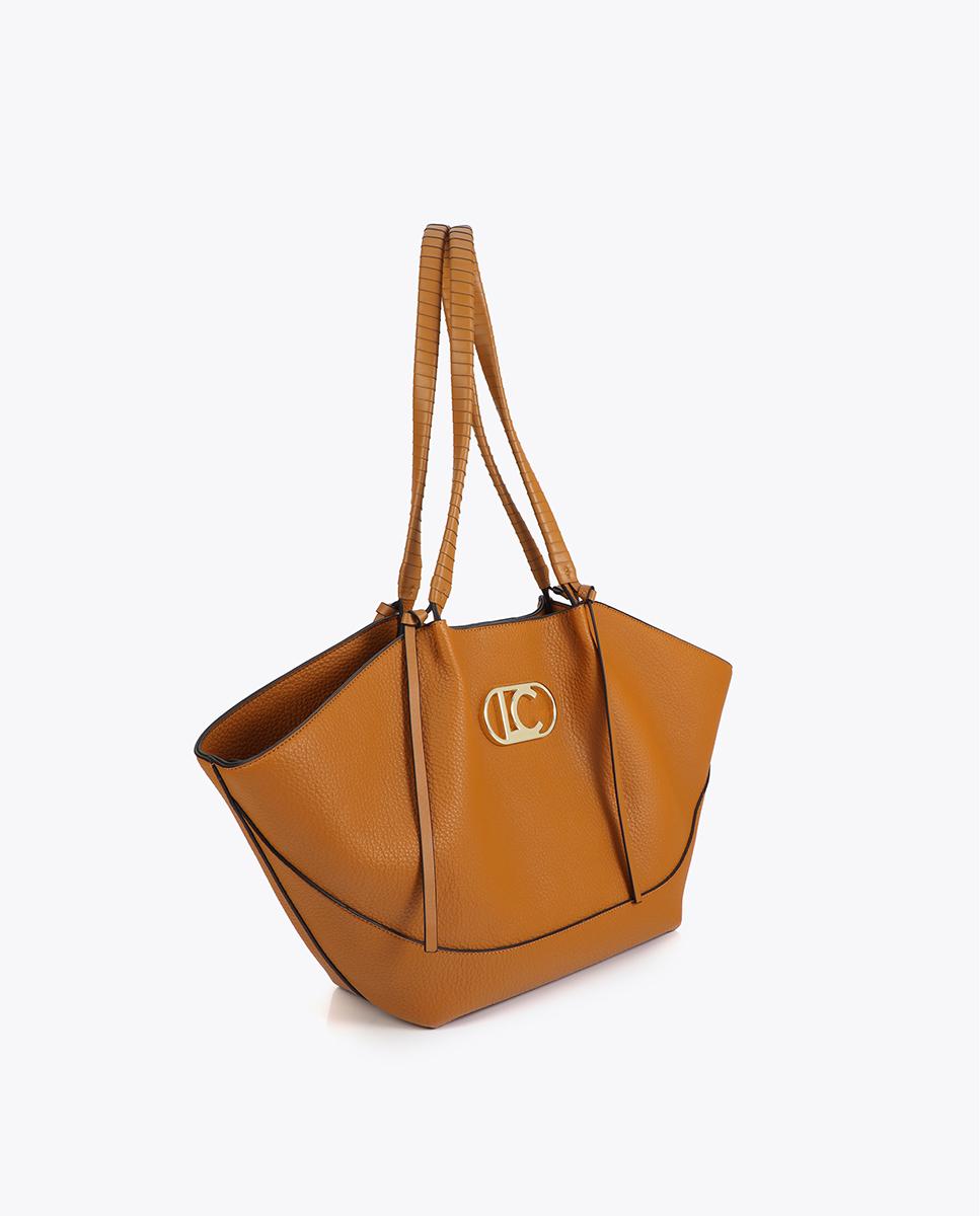 Mala Shopper Efeito Pele com Alça Entrançada e Detalhe de Laçada Mostarda-2