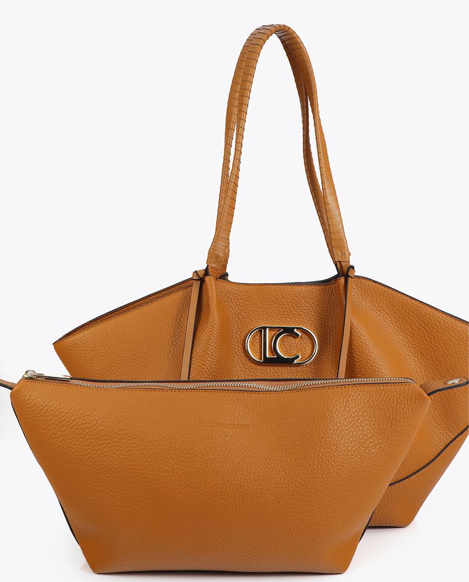 Mala Shopper Efeito Pele com Alça Entrançada e Detalhe de Laçada Mostarda-6