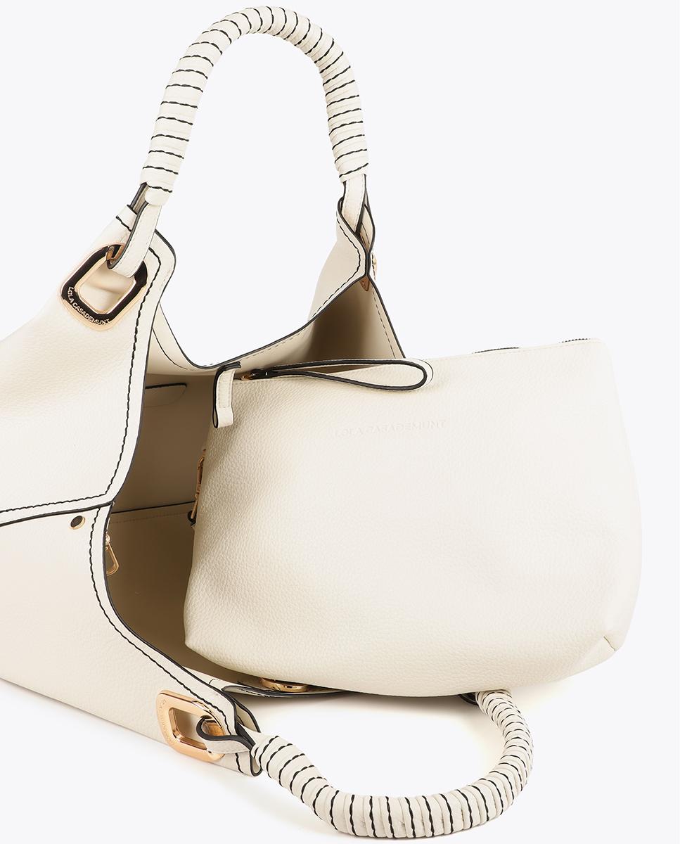 Mala Shopper com Alça Entrançada e Detalhes Metálicos Cru-5