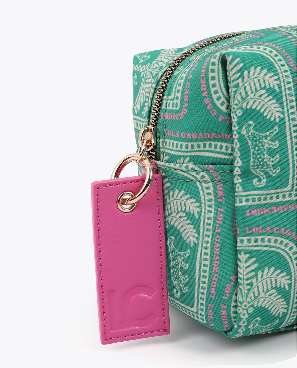 Estojo Estampado com Fecho Zip Verde Água-5