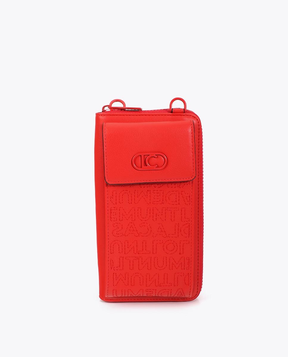 Mala para Telemóvel com Pespontos e Logo com Alça Ajustável Vermelho-2