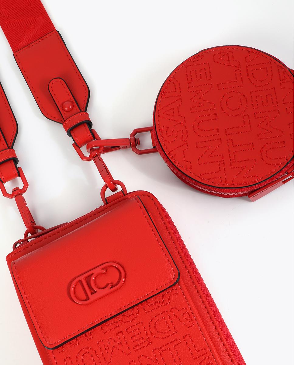 Mala para Telemóvel com Pespontos e Logo com Alça Ajustável Vermelho-6