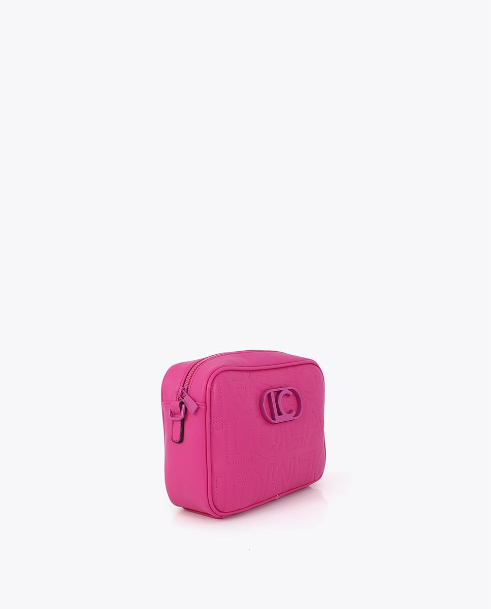 Mala a Tiracolo com Pespontos Monograma e Fecho Zip Fúcsia-2