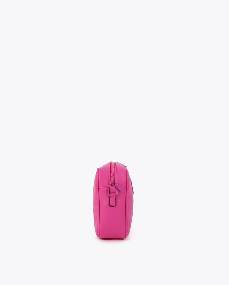Mala a Tiracolo com Pespontos Monograma e Fecho Zip Fúcsia-3