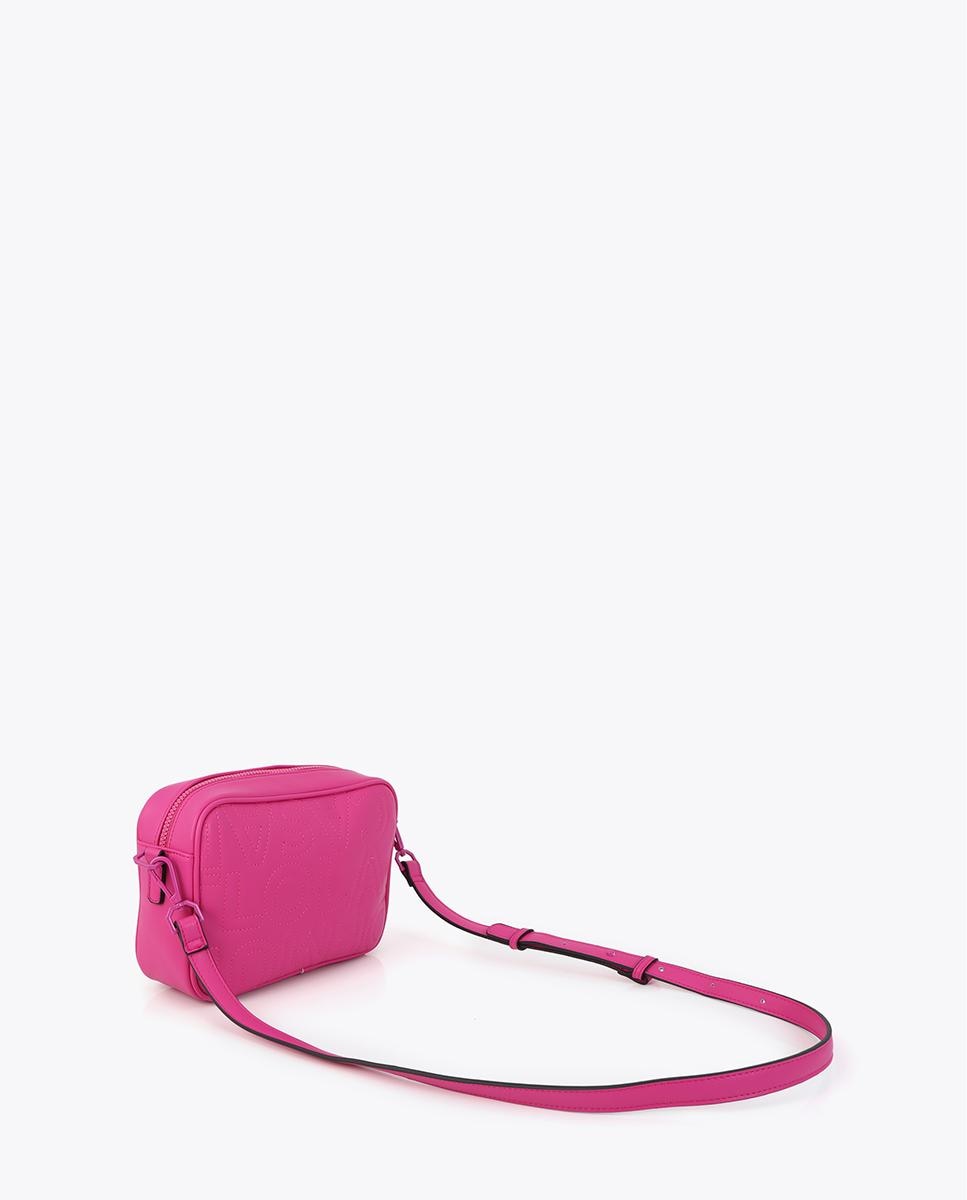 Mala a Tiracolo com Pespontos Monograma e Fecho Zip Fúcsia-5