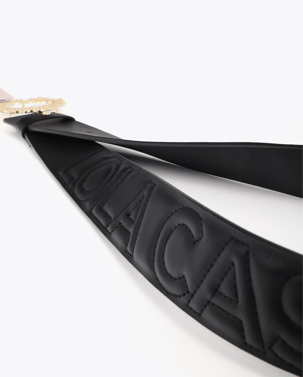 Cinto com Fivela com Logo Pespontado Preto-4