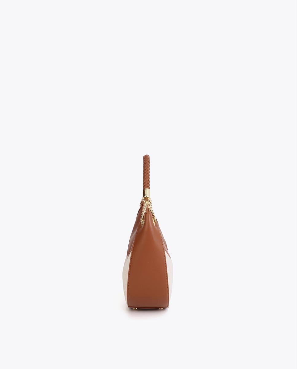 Mala de Ombro Bicolor com Alças Entrançada Branco / Castanho-3