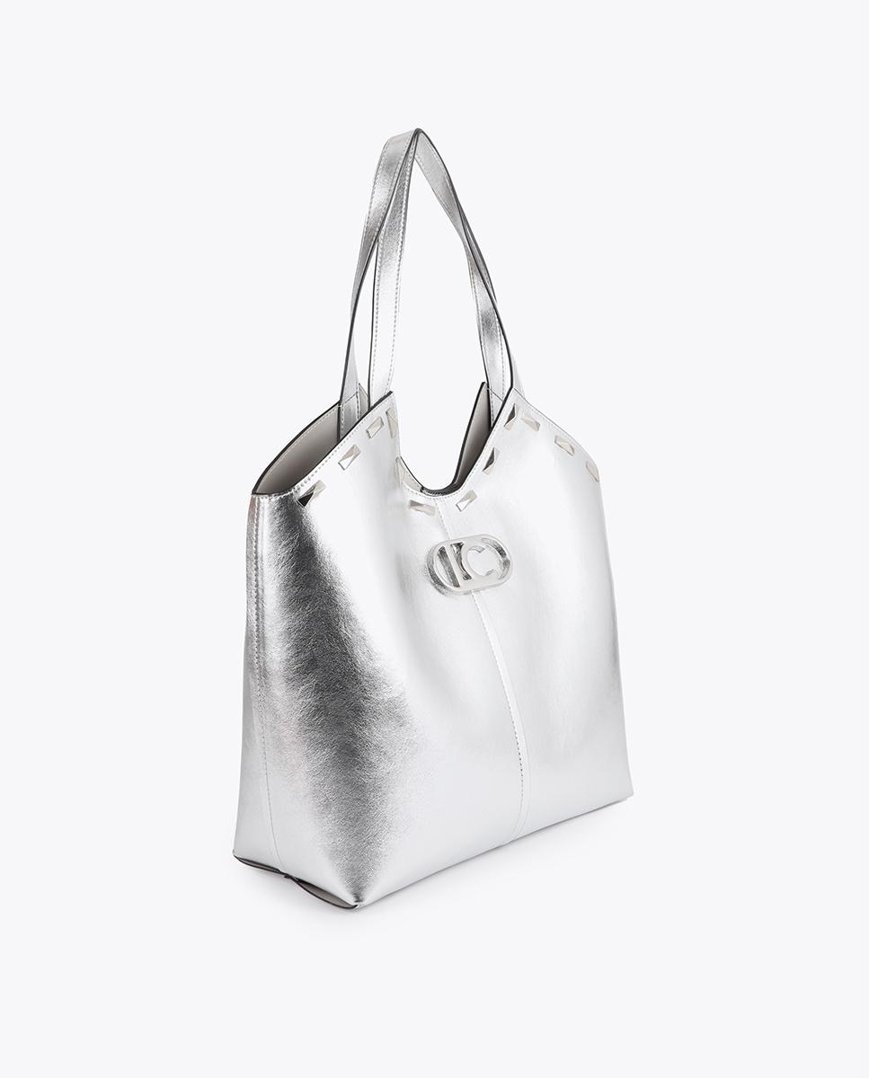 Mala Shopper de Acabamento Metálico com Tachas Retangulares Prata-2