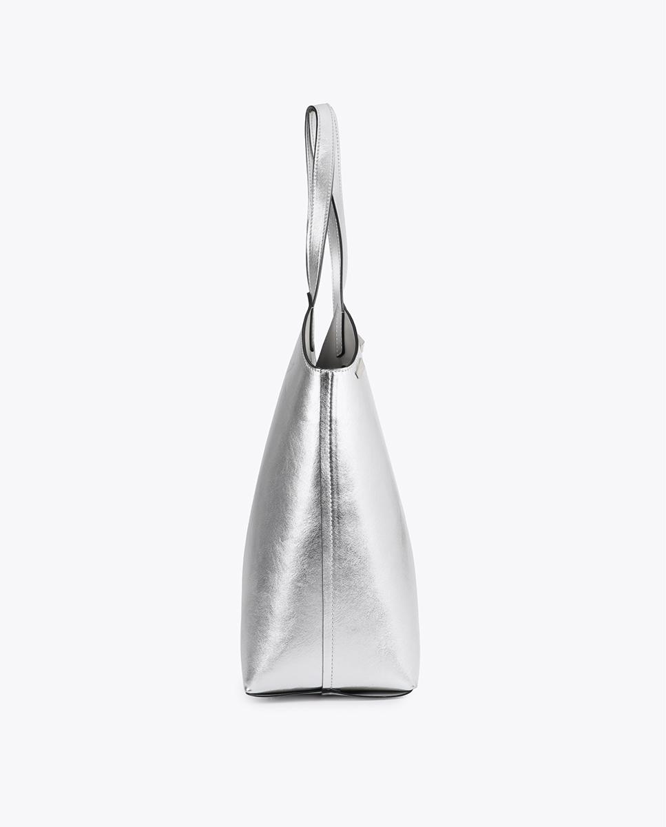 Mala Shopper de Acabamento Metálico com Tachas Retangulares Prata-3