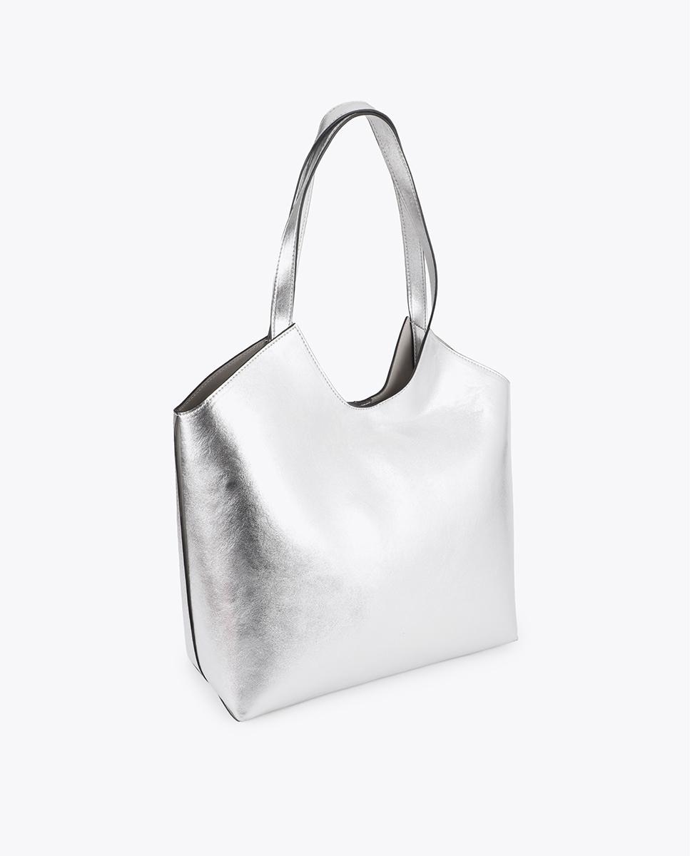 Mala Shopper de Acabamento Metálico com Tachas Retangulares Prata-4