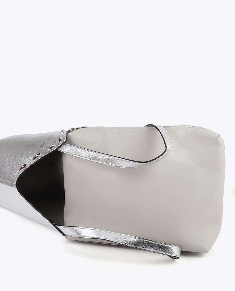 Mala Shopper de Acabamento Metálico com Tachas Retangulares Prata-5