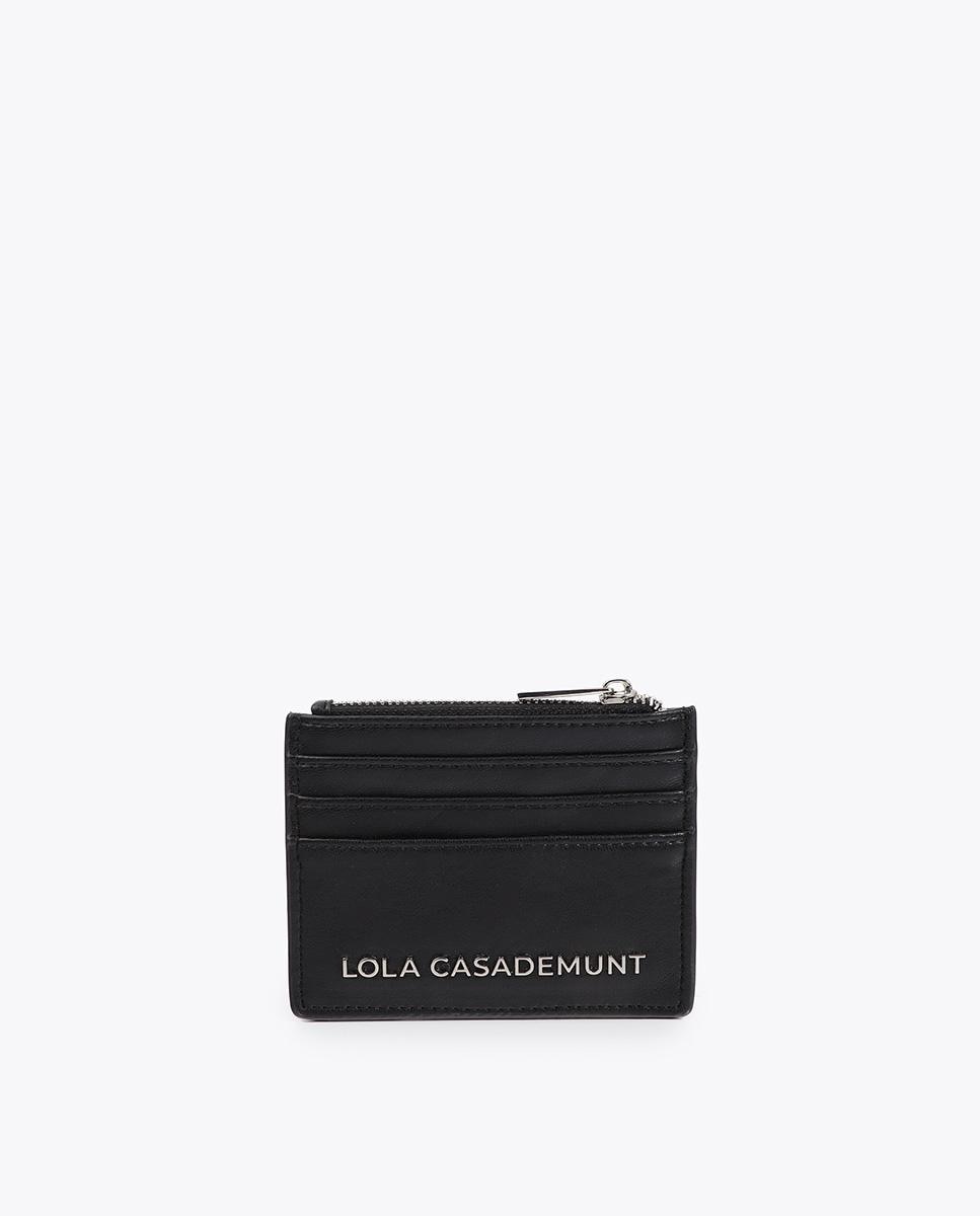 Porta-cartões com Tachas e Compartimento de Fecho Zip Preto-3
