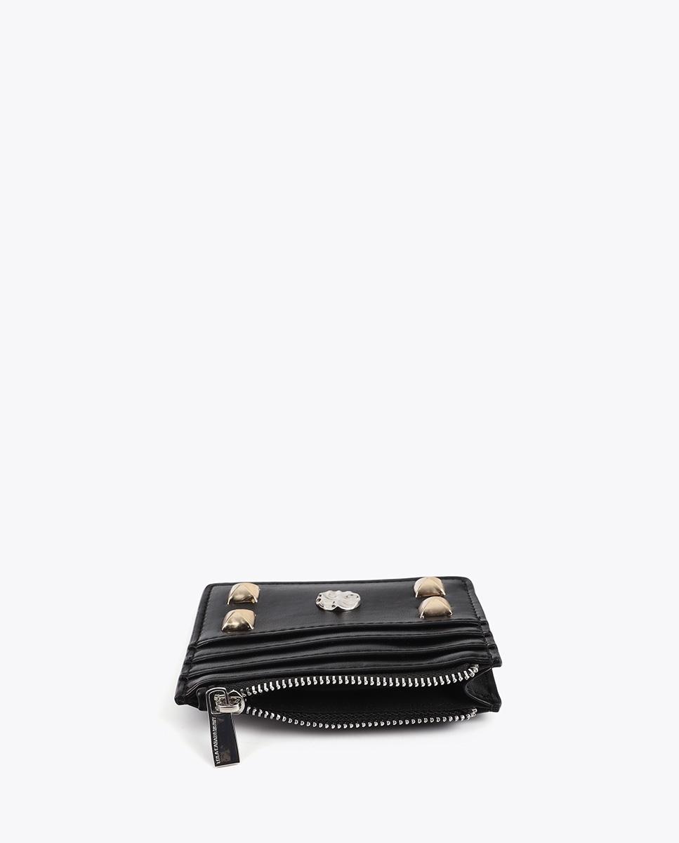 Porta-cartões com Tachas e Compartimento de Fecho Zip Preto-4