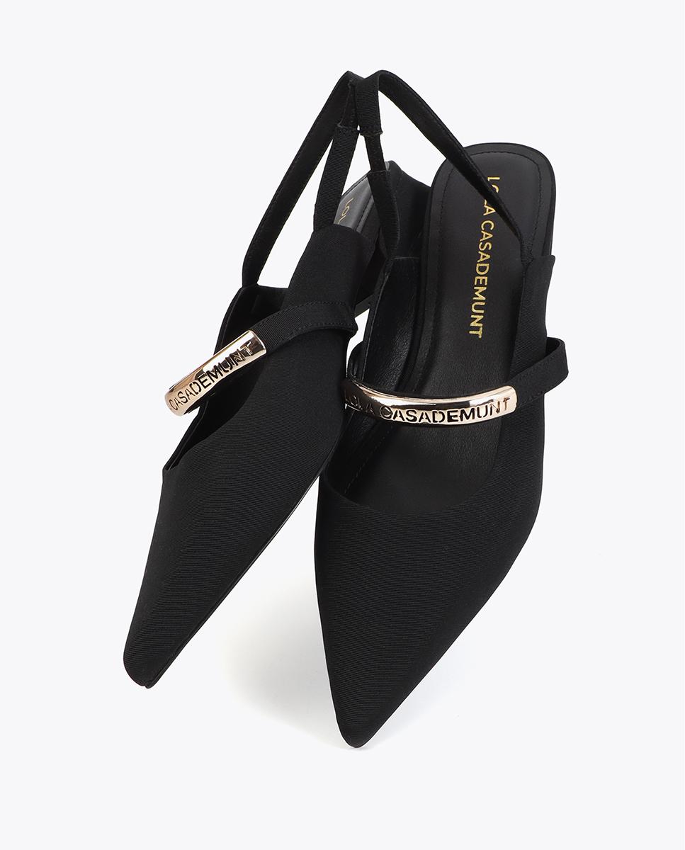 Sapatos de Salto em Tecido Tipo Grosgrain com Peça Logotipada Preto-6