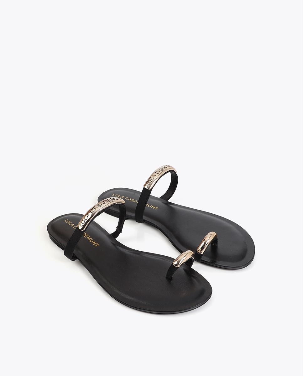 Sandálias de Dedo em Tecido Tipo Grosgrain com Peça Logotipada Preto-2
