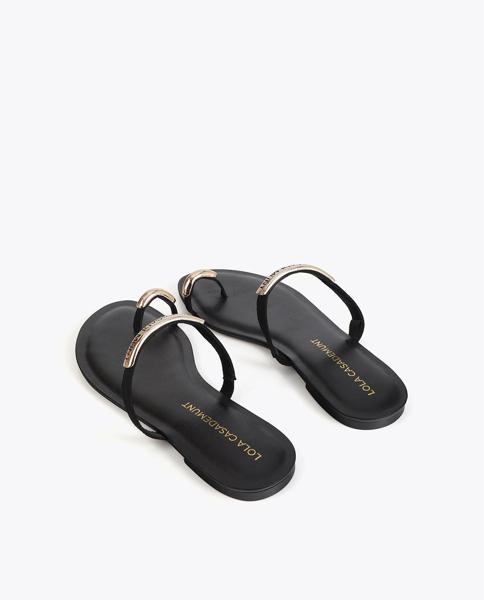 Sandálias de Dedo em Tecido Tipo Grosgrain com Peça Logotipada Preto-3