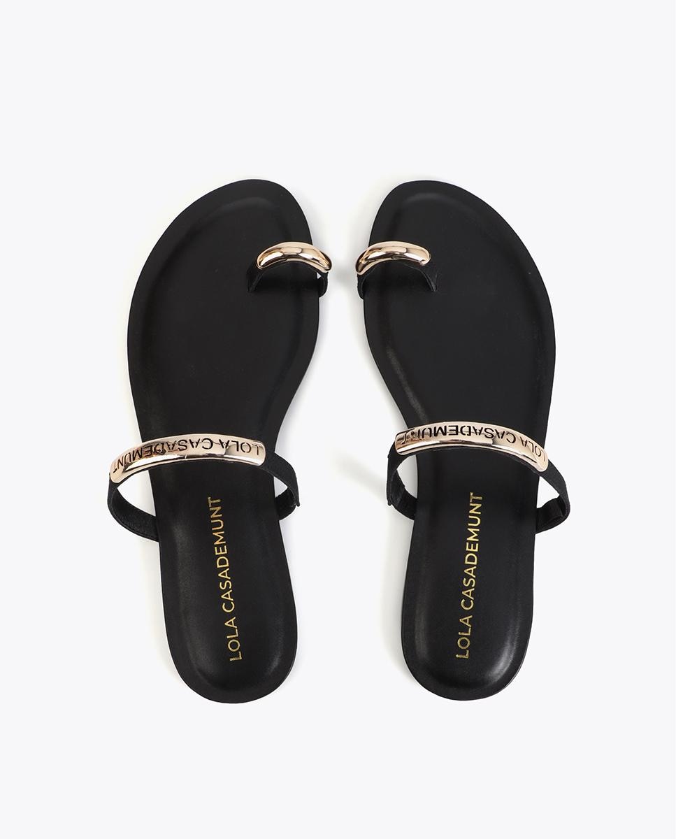 Sandálias de Dedo em Tecido Tipo Grosgrain com Peça Logotipada Preto-4