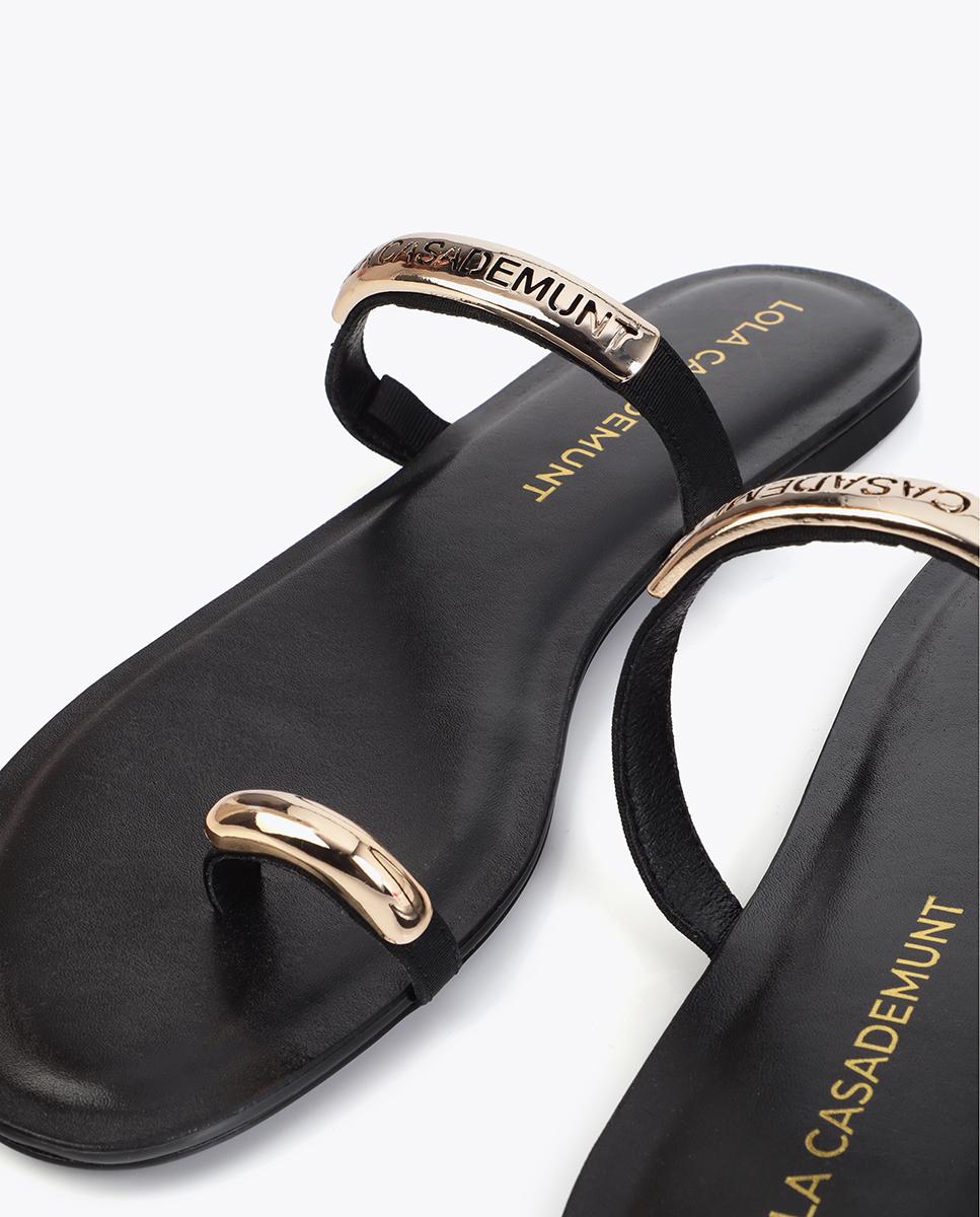 Sandálias de Dedo em Tecido Tipo Grosgrain com Peça Logotipada Preto-5