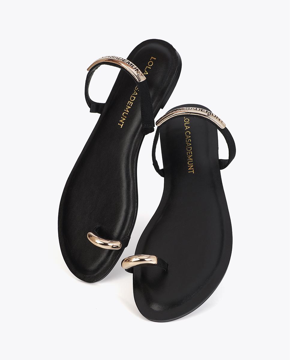 Sandálias de Dedo em Tecido Tipo Grosgrain com Peça Logotipada Preto-6