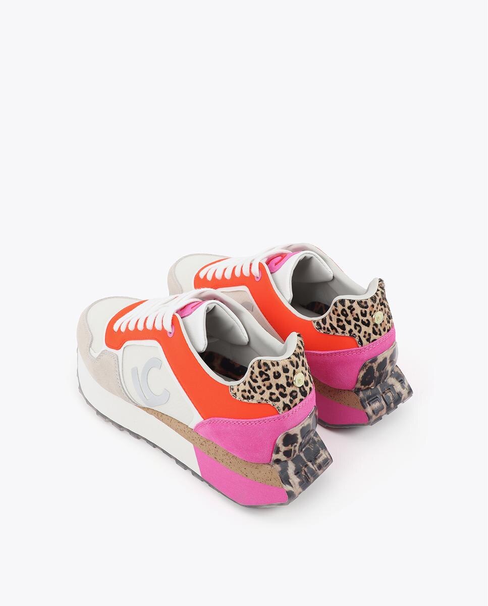 Sapatilhas Plataforma Combinadas com Detalhe Animal Print Branco / Laranja-3
