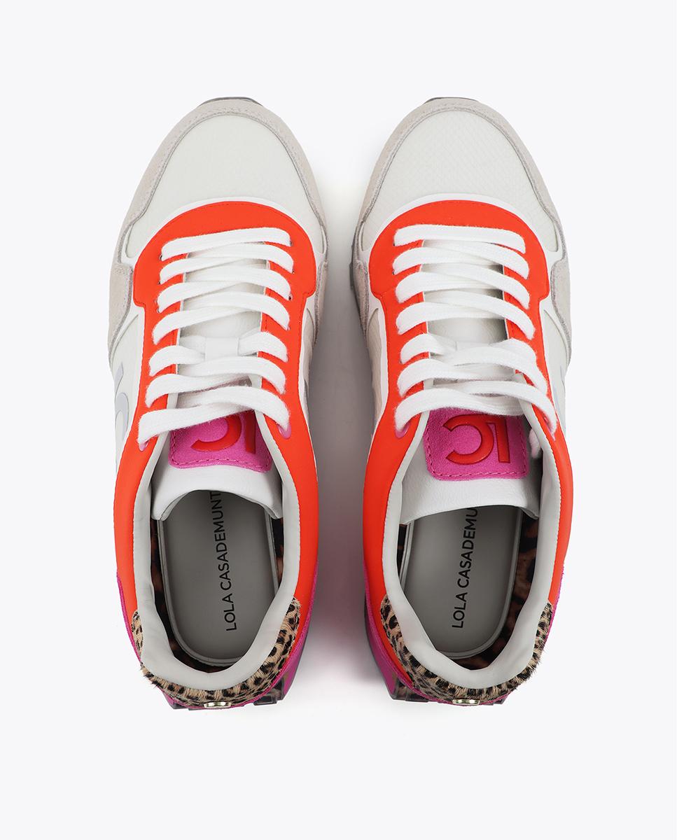Sapatilhas Plataforma Combinadas com Detalhe Animal Print Branco / Laranja-4