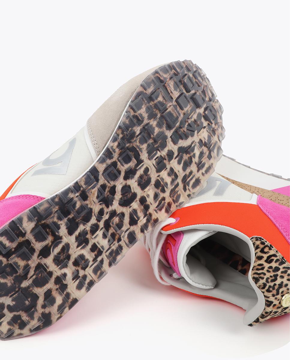 Sapatilhas Plataforma Combinadas com Detalhe Animal Print Branco / Laranja-5