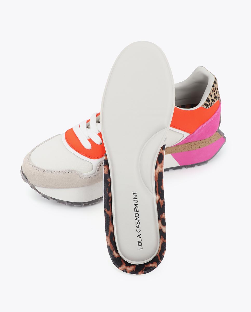 Sapatilhas Plataforma Combinadas com Detalhe Animal Print Branco / Laranja-6
