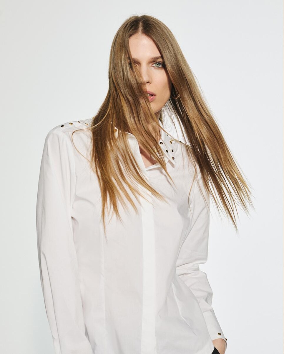 Camisa de Manga Comprida com Tachas Branco-2