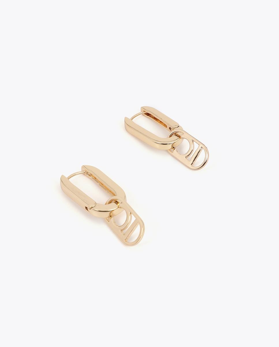 Brincos Compridos com Dobradiça e Logo Amovível Dourado-2