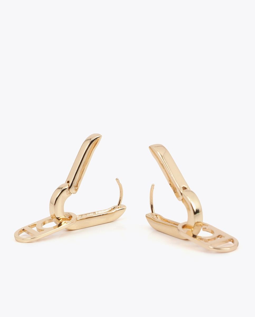 Brincos Compridos com Dobradiça e Logo Amovível Dourado-3