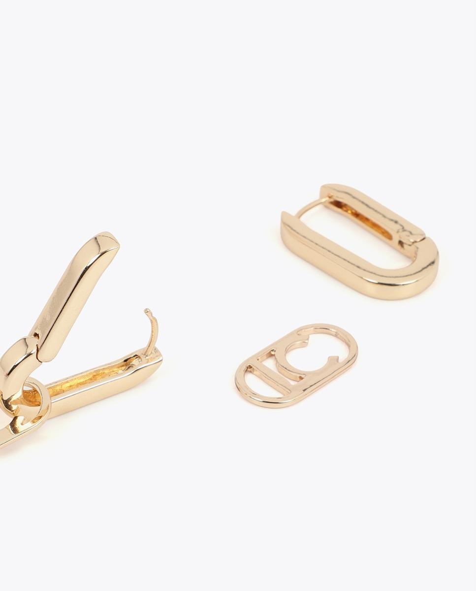 Brincos Compridos com Dobradiça e Logo Amovível Dourado-4