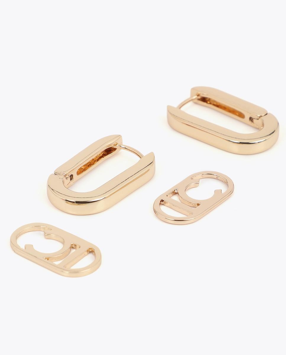 Brincos Compridos com Dobradiça e Logo Amovível Dourado-5
