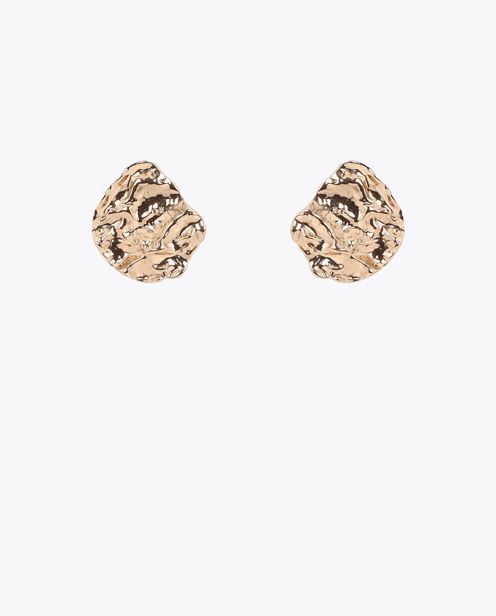 Brincos de Botão Irregulares em Dourado com Textura Dourado-1