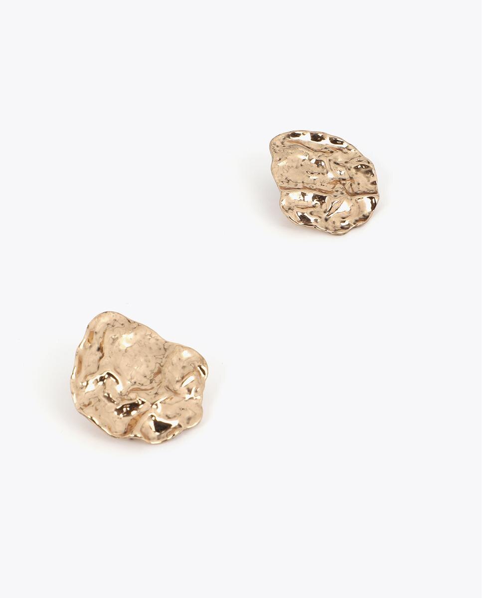 Brincos de Botão Irregulares em Dourado com Textura Dourado-2