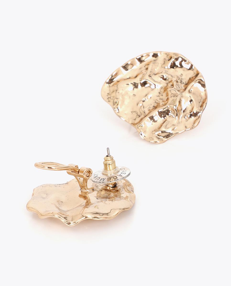 Brincos de Botão Irregulares em Dourado com Textura Dourado-3