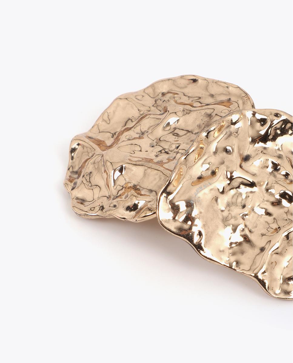 Brincos de Botão Irregulares em Dourado com Textura Dourado-4