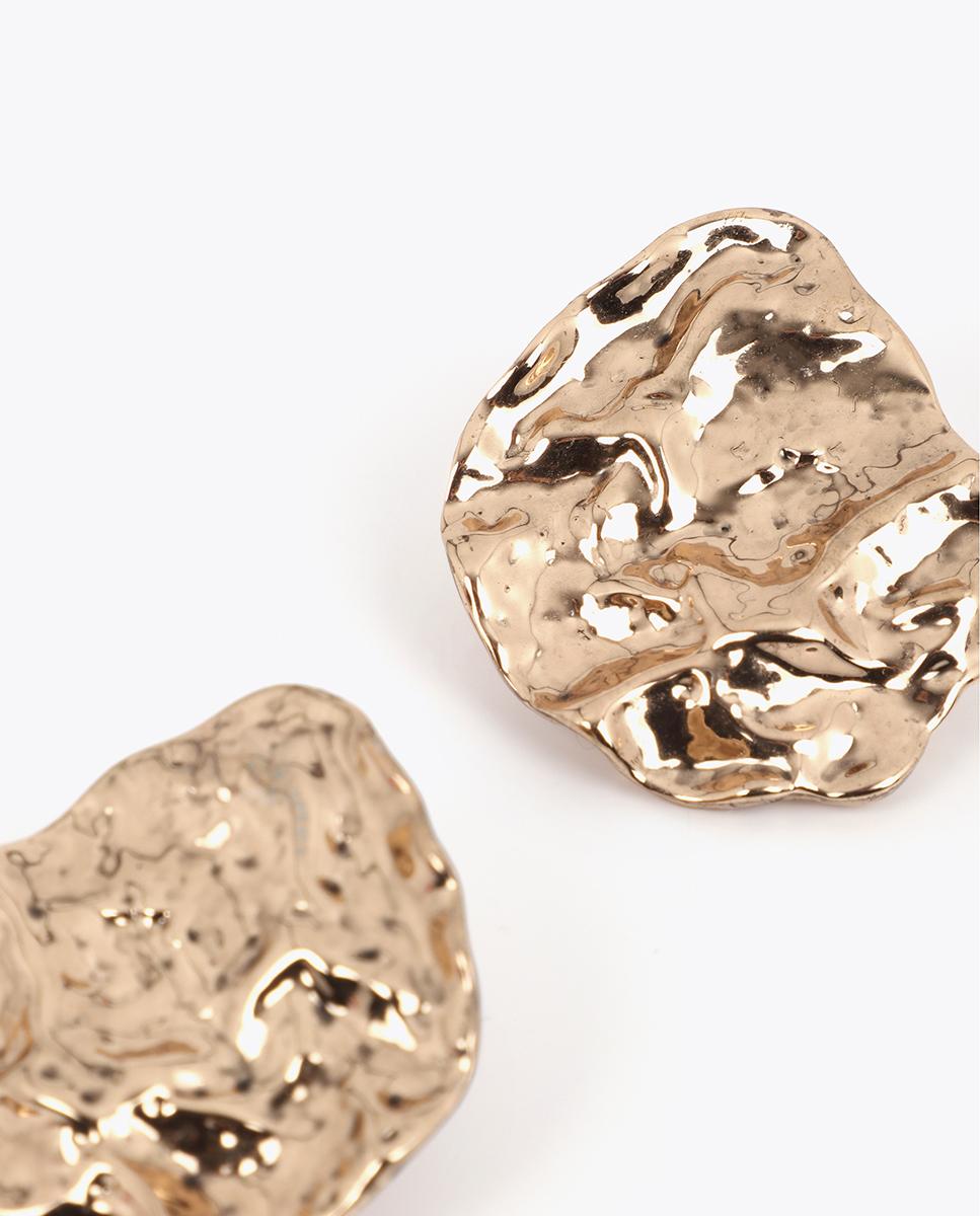 Brincos de Botão Irregulares em Dourado com Textura Dourado-5