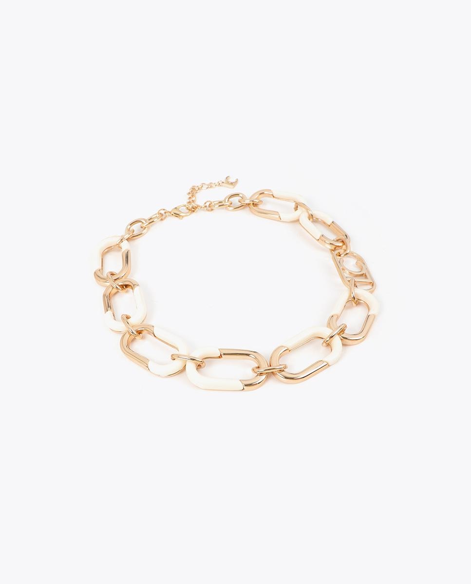 Colar de Corrente Combinada Dourado e Acrílico Cru-2